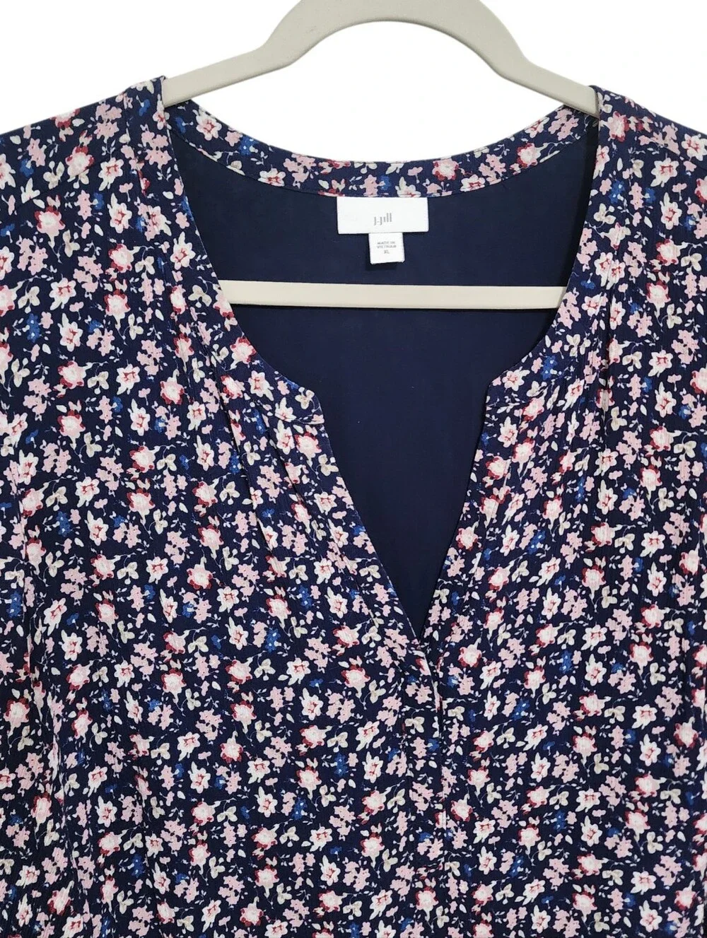 J. Jill Navy Ditsy Floral Wearever 3/4 Sleeve Maxi Dress XL Mature Modest - Picture 3 of 6
